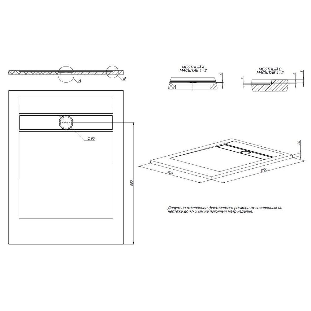 Душевой поддон Allen Brau Infinity 120x90 8.21003-21 белый камень