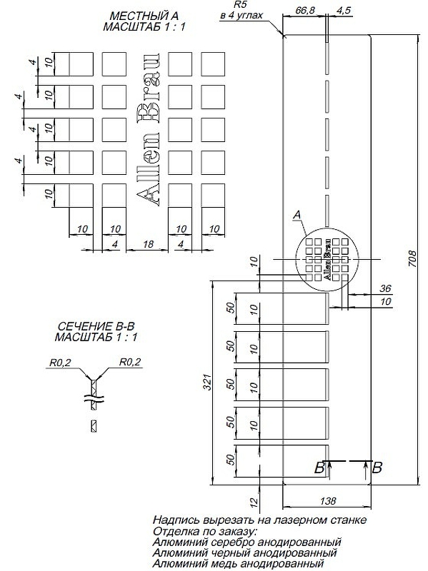 Накладка для сифона Allen Brau Infinity 8.210N4-BA серебро браш 120х90