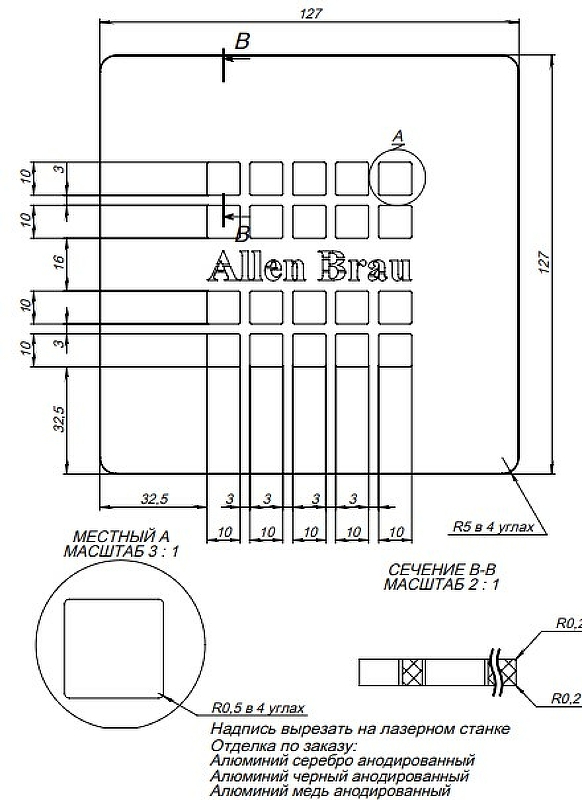 Накладка для сифона Allen Brau Priority 8.310N1-BA серебро браш  100х100